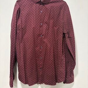 Express Men's Maroon Geometric Button-Down Shirt